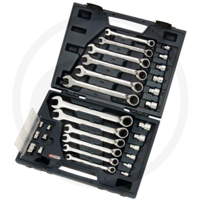 Ks tools ringstop ratelringsteeksleutelset gearplus, 30 delig, met adapter - 15° gebogen, 72 tanden