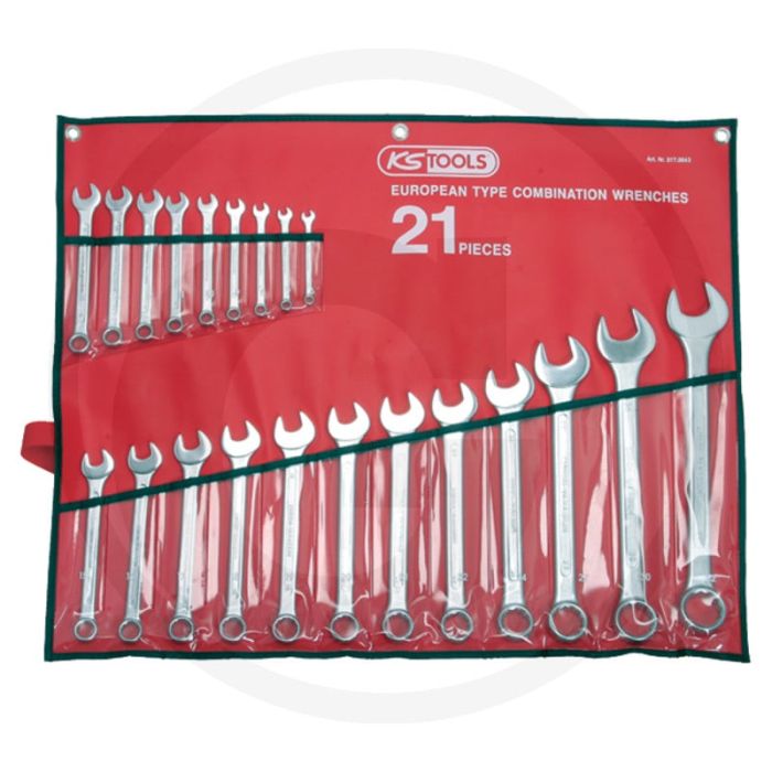 Ks tools ringsteeksleutelset, gebogen 21-delig, 6-32 mm, in roltas - chroom vanadium Ks tools ringsteeksleutelset, gebogen 21-delig, 6-32 mm, in roltas - chroom vanadium