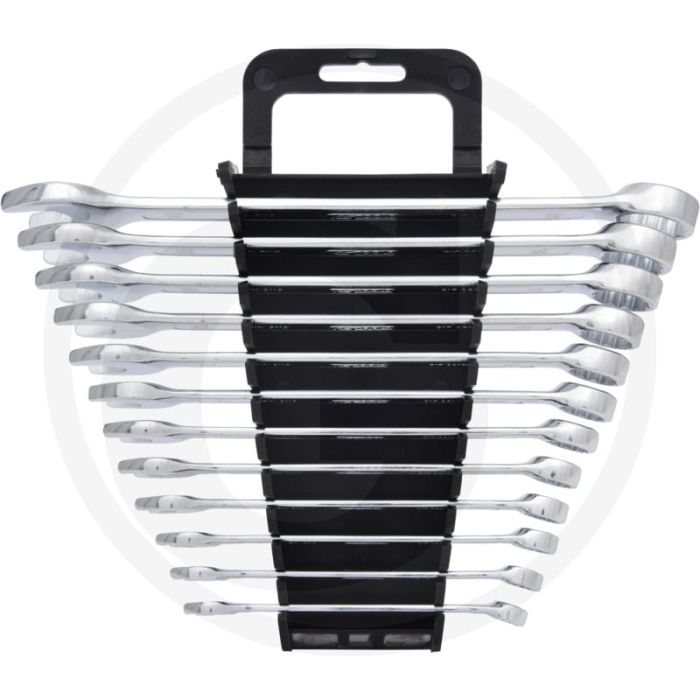 Ks tools classic ring-steeksleutelset, gebogen 12-delig, 8 - 19 mm, flanktraction-profil, din 3113, chroom vanadium Ks tools classic ring-steeksleutelset, gebogen 12-delig, 8 - 19 mm, flanktraction-profil, din 3113, chroom vanadium
