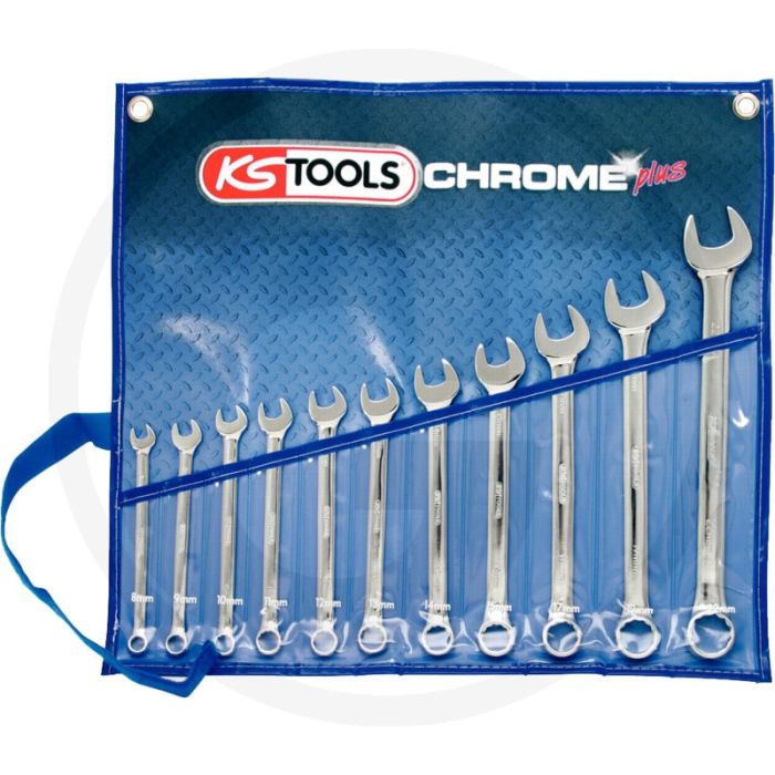 Ks tools chromeplus® ring-steeksleutelset, gebogen 11-delig, 8 - 22 mm - flanktraction-profil, chrom vanadium Ks tools chromeplus® ring-steeksleutelset, gebogen 11-delig, 8 - 22 mm - flanktraction-profil, chrom vanadium
