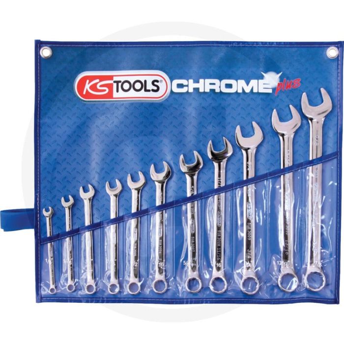Ks tools chromeplus® ringsteeksleutelset, gebogen 11-delig, in roltas - sleutelmaten 1/4" tot 7/8" Ks tools chromeplus® ringsteeksleutelset, gebogen 11-delig, in roltas - sleutelmaten 1/4" tot 7/8"
