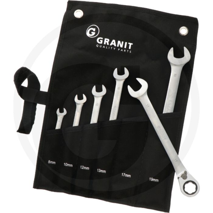 Black edition heavygrip ratelsleutelset 6-delig - 72 tanden, 5° draaihoek, chroom-vanadium-staal