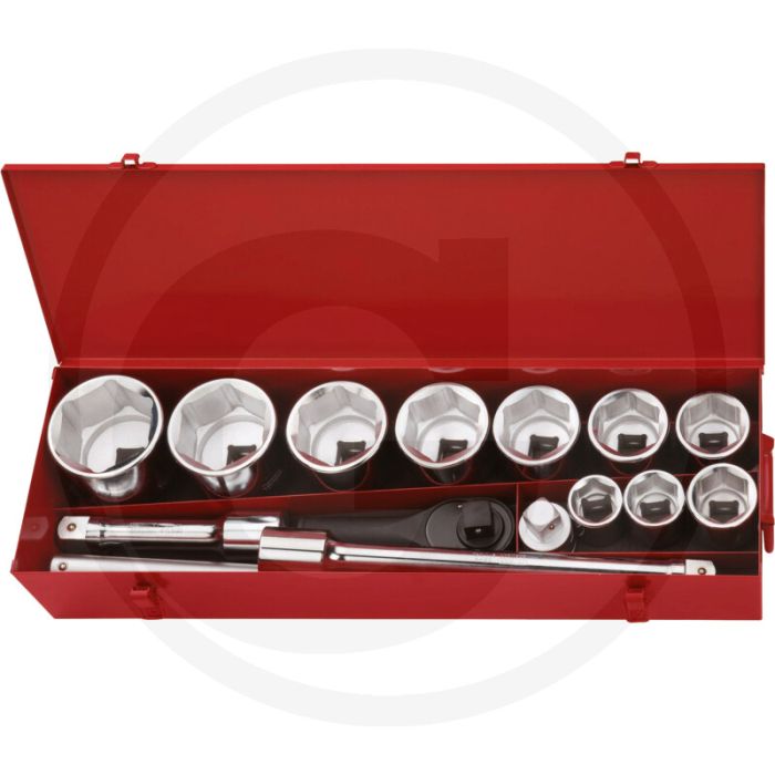 Ks tools 1” dopsleutelset, 15-delig in stabiele metalen koffer - 24-tands ratel