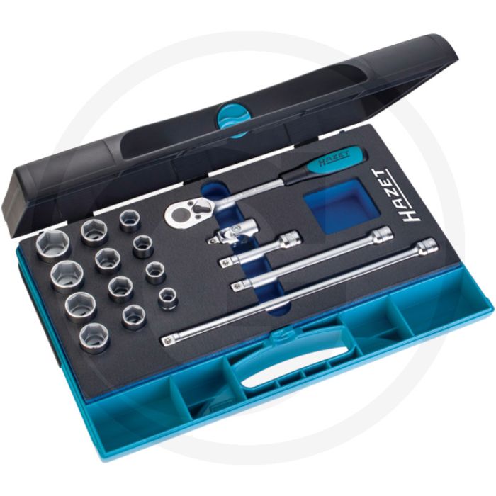 Hazet dopsleutelset 3/8" - 12x doppen, cardangewricht, verlengstuk, ratel