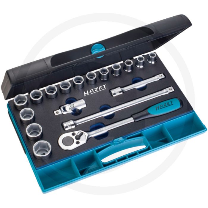 Hazet dopsleutelset, binnenvierkant (robertson) 10 = 3⁄8″, 33-delig - 1/2" aandrijving, 355 mm lengte
