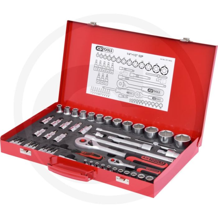 Jeu de clés à douille classiques Ks Tools 1/4” + 1/2" - 52 pièces, chrome-vanadium, dans un coffret robuste Jeu de clés à douille classiques Ks Tools 1/4” + 1/2" - 52 pièces, chrome-vanadium, dans un coffret robuste