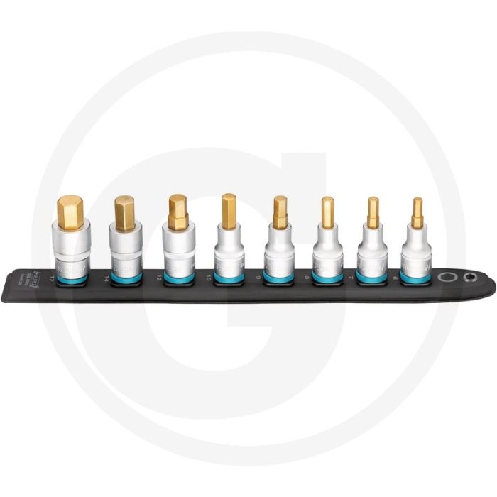Hazet langer rail 1/2" innensechskant 8-teilig - magnetische unterseite, tin beschichtet