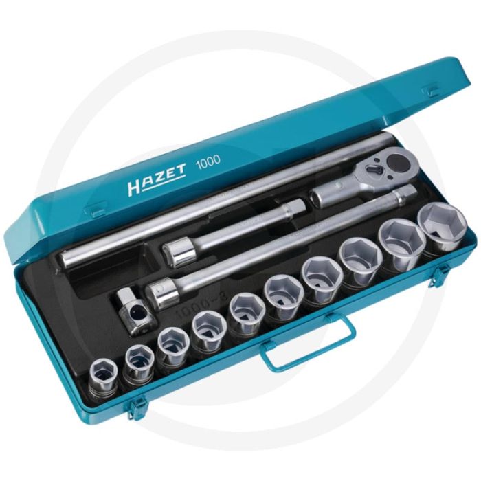 Jeu de clés à douille Hazet 3/4" - 15 pièces avec coffret métallique Jeu de clés à douille Hazet 3/4" - 15 pièces avec coffret métallique