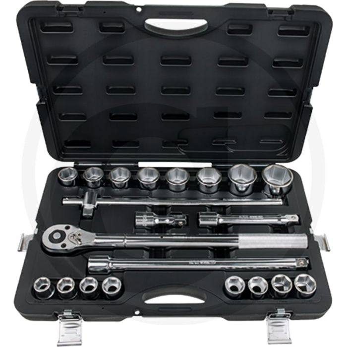 Jeu de clés à douille Ks Tools 3/4" Classic, 21 pièces, dans un coffret en plastique - chrome-vanadium, six pans, profil Flanktraction Jeu de clés à douille Ks Tools 3/4" Classic, 21 pièces, dans un coffret en plastique - chrome-vanadium, six pans, profil Flanktraction