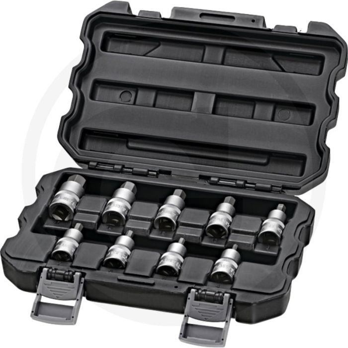 Black edition 1/2” bit-dopsleutelset, 9-delig - korte uitvoering, chroom-vanadiumstaal