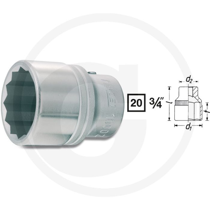 Clé à douille Hazet à 12 côtés 3/4" - 1 7/8" taille de clé