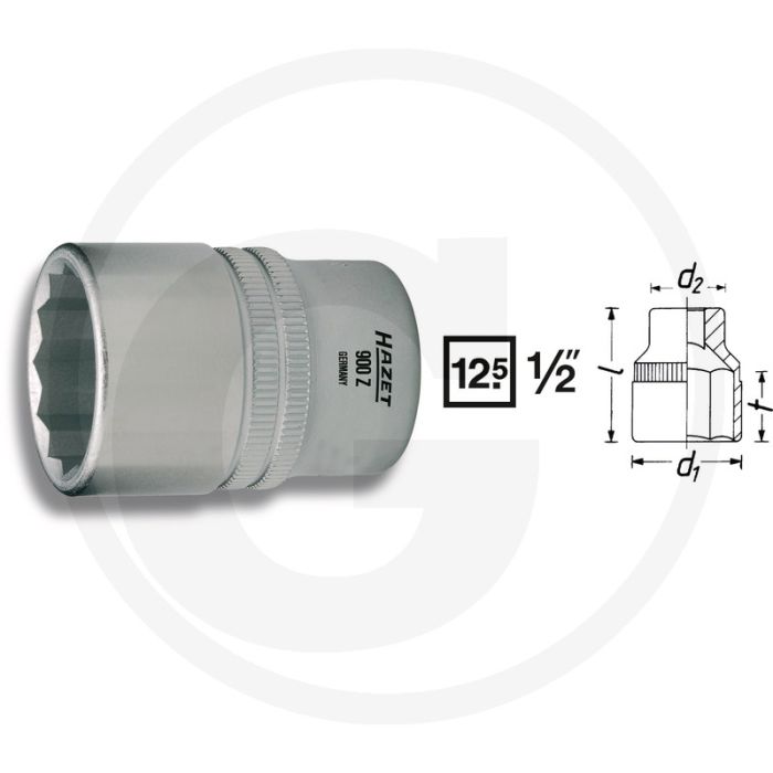 Hazet 12-kant dopsleutel 1 1/8" - chroom-vanadium, verchroomd, gepolijst