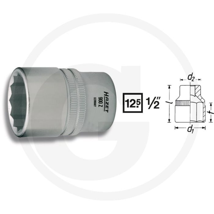 Hazet 12-kant dopsleutel 1/2" - 9/16", chroom-vanadium, verchroomd, gepolijst