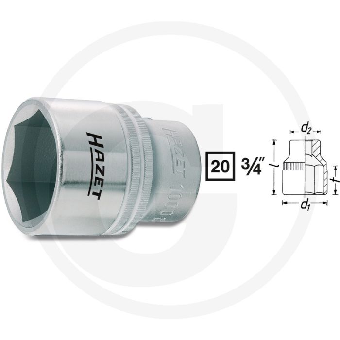 Hazet zeskant dopsleutel 3/4" - sleutelmaat 34, chroom-vanadium