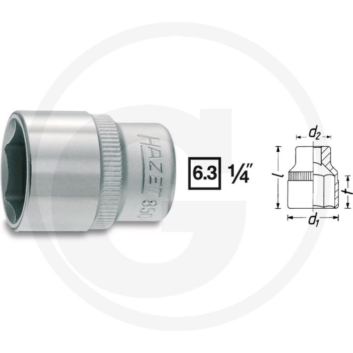 Hazet zeskant dopsleutel 1/4" 11mm rvs