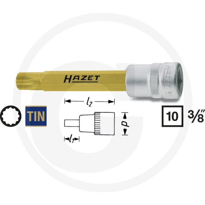 Hazet dopsleutelbit 3/8" veeltand tin gecoat 89mm Hazet dopsleutelbit 3/8" veeltand tin gecoat 89mm