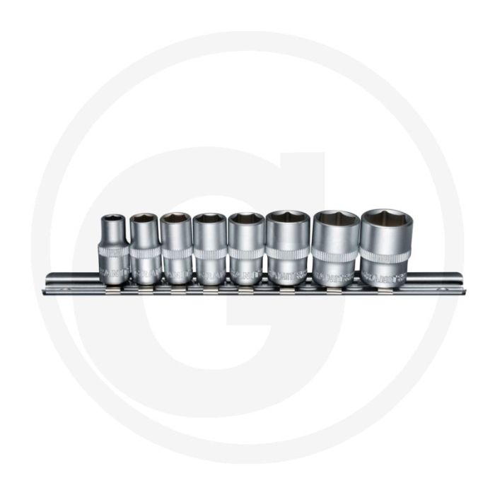 Black edition black edition 1/4” doppenset, 8-delig - korte uitvoering, mat gesatineerd, inclusief wandmontageclip