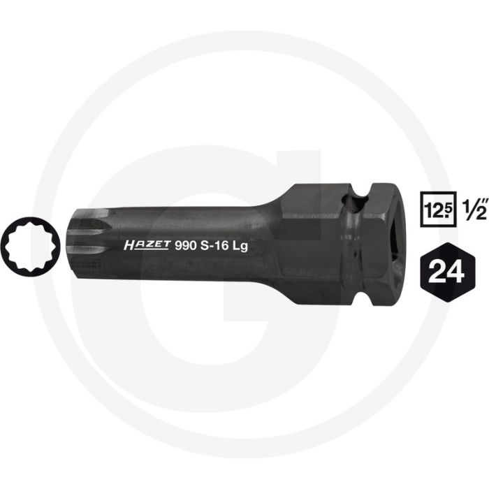 Hazet krachtdopsleutelbit xzn 16 mm m16 chroom vanadium staal 75 mm