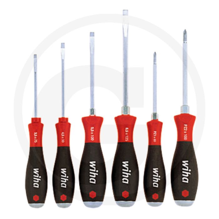 Wiha 6-delige schroevendraaierset softfinish® - zaagsnede: 3,5-6,5 mm, kruiskop pz1-pz2