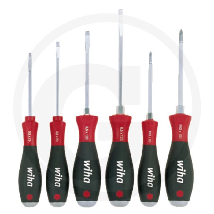 Jeu de 6 tournevis Wiha Softfinish® à dentelure et tête cruciforme - avec capuchon de protection