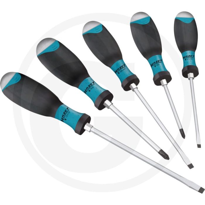 Jeu de tournevis Hazet avec capuchon de frappe, 5 pièces - PH1 + PH2, denture 4,5 + 5,5 + 7 Jeu de tournevis Hazet avec capuchon de frappe, 5 pièces - PH1 + PH2, denture 4,5 + 5,5 + 7