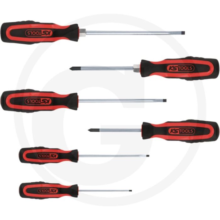 Ks tools ergotorqueplus® schroevendraaierset, 6-d 4x zaagsnede, 2x kruiskop - geharde klinge, chrom vanadium Ks tools ergotorqueplus® schroevendraaierset, 6-d 4x zaagsnede, 2x kruiskop - geharde klinge, chrom vanadium