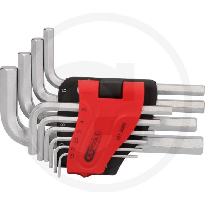 Ks tools haakse binnenzeskantstiftsleutelset, in. - matt verchroomd, din iso 2936 Ks tools haakse binnenzeskantstiftsleutelset, in. - matt verchroomd, din iso 2936
