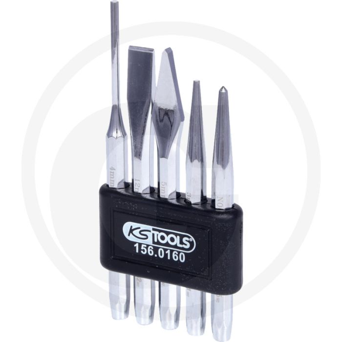 Ks tools doorslag, beitel en centerponzenset, 5-delig - chroom vanadium, kunststof houder Ks tools doorslag, beitel en centerponzenset, 5-delig - chroom vanadium, kunststof houder