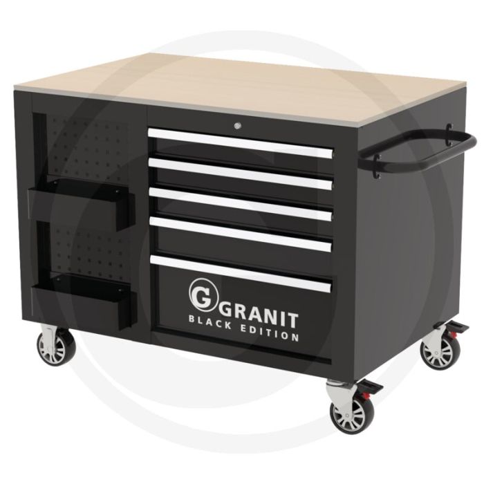 Black edition black edition gereedschapswagen ultra 2.0 heavy gevuld, 214-delig - werkblad van 30 mm hout, 520 kg laadvermogen