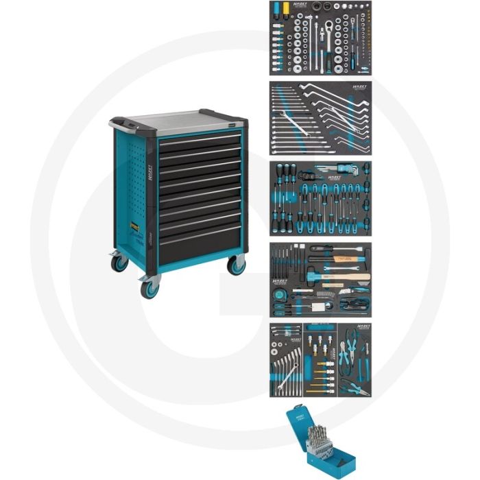 Hazet werkstattwagen mit sortiment 252-teilig - effiziente mobile organisation von werkzeug - edelstahl-arbeitsfläche - 540 kg tragkraft