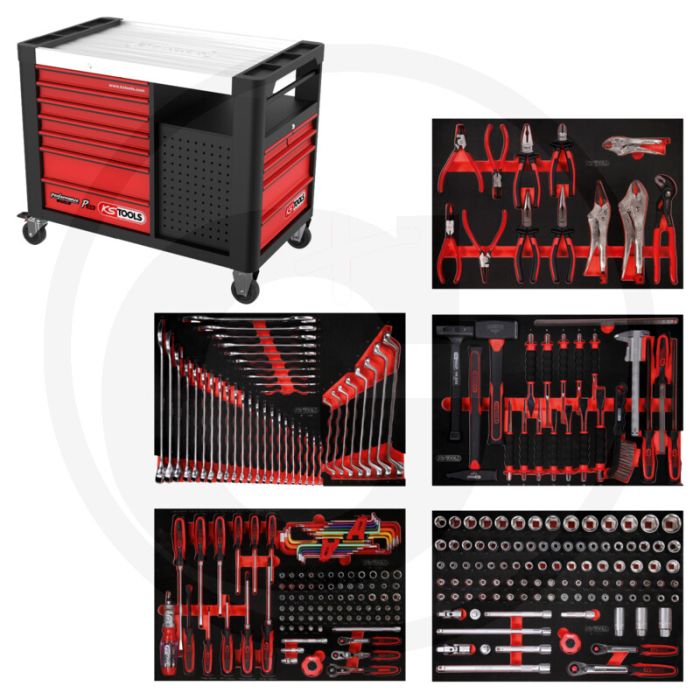Ks tools gereedschapswagen p35 met 279-delige gereedschapset - rvs werkblad, stabiele constructie Ks tools gereedschapswagen p35 met 279-delige gereedschapset - rvs werkblad, stabiele constructie