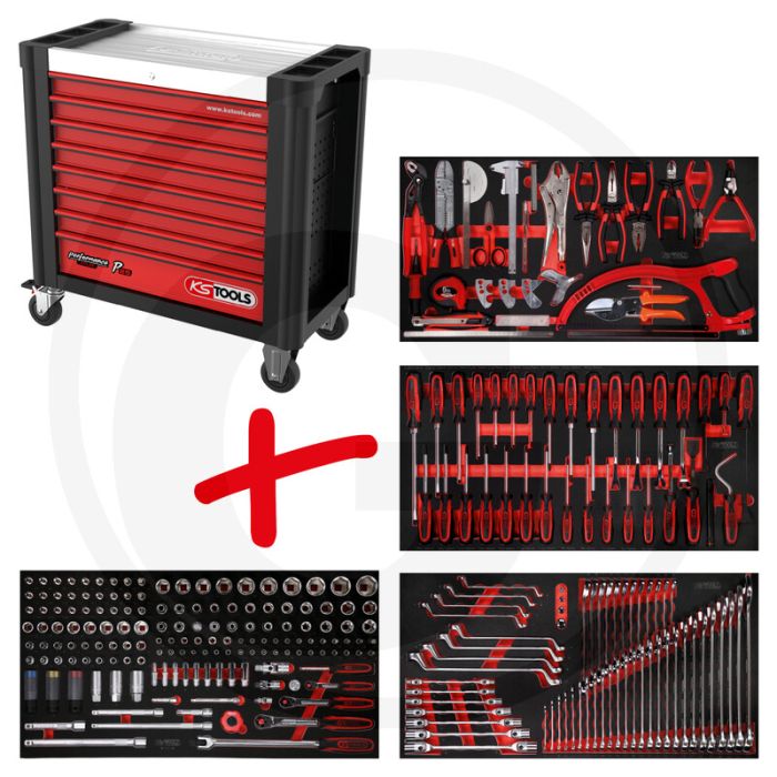 Ks tools gereedschapswagen p25 inclusief 285 gereedschappen - zwart / rood Ks tools gereedschapswagen p25 inclusief 285 gereedschappen - zwart / rood