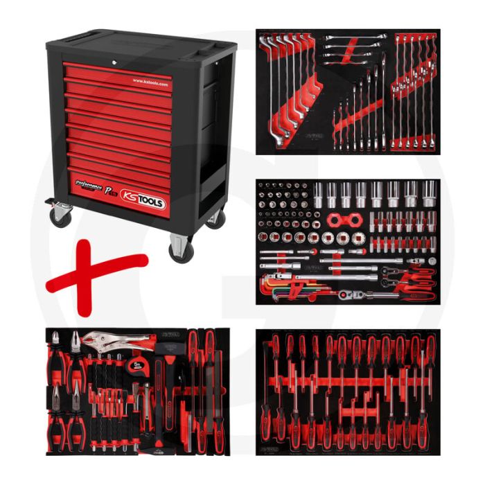 Ks tools gereedschapswagen p15 inclusief 180 gereedschappen - zwart / rood Ks tools gereedschapswagen p15 inclusief 180 gereedschappen - zwart / rood