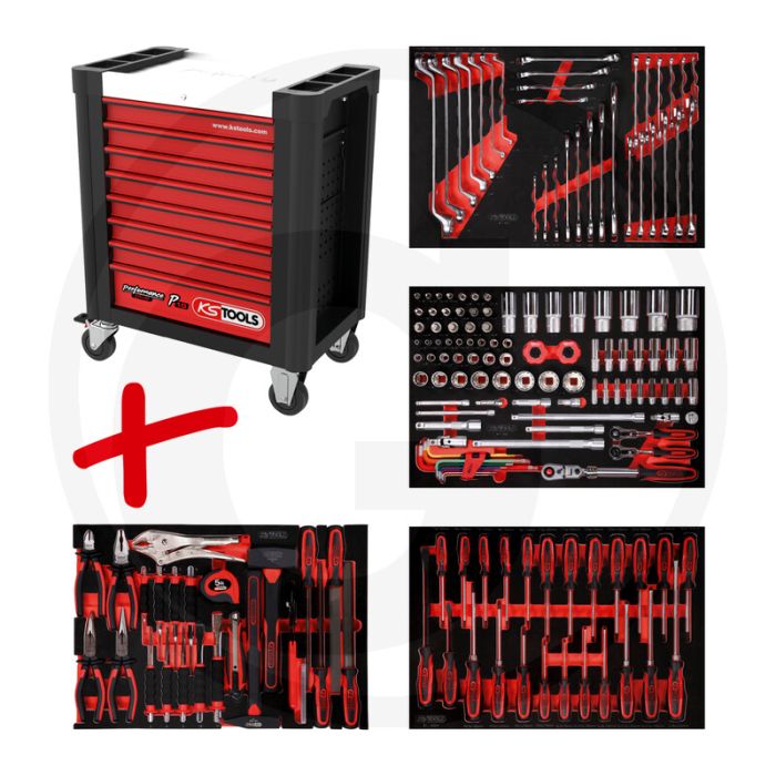Ks tools gereedschapswagen p10 inclusief 180 gereedschappen - zwart / rood Ks tools gereedschapswagen p10 inclusief 180 gereedschappen - zwart / rood