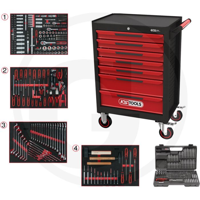 Ks tools ecoline gereedschapswagen 215-delig met 7 schuiflades - 300 kg draagvermogen Ks tools ecoline gereedschapswagen 215-delig met 7 schuiflades - 300 kg draagvermogen