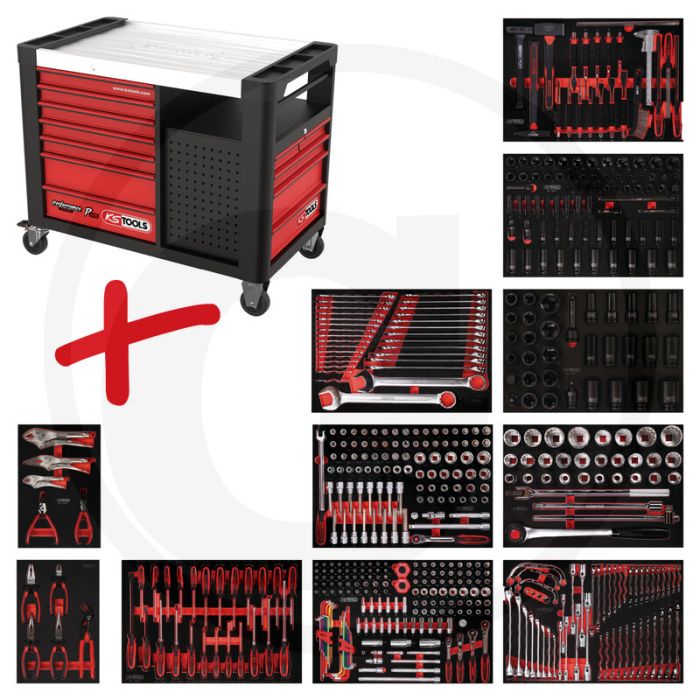 Ks tools werkstattwagen p35 met 528-delige gereedschapset - zwart-rood, 222810g Ks tools werkstattwagen p35 met 528-delige gereedschapset - zwart-rood, 222810g