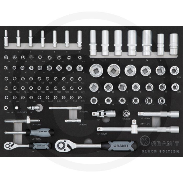 Black edition black edition moduleset dopsleutelset, metrisch 1/4" en 1/2", 95-delig - afmetingen: 564 x 407 x 40 mm