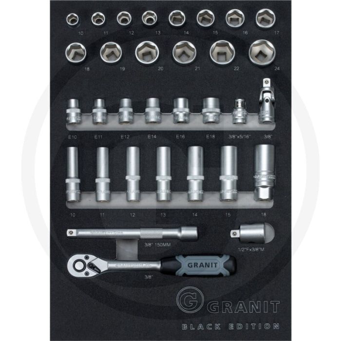 Black edition black edition moduleset dopsleutels 3/8", 32-delig, metrisch - afmetingen: 280 x 407 x 40 mm
