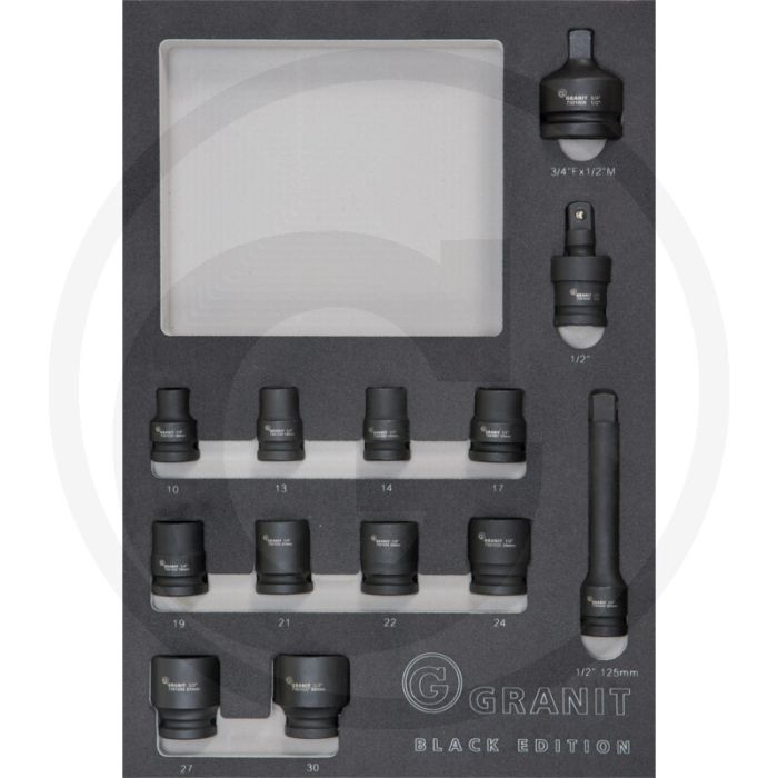 Black edition moduleset 1/2"-krachtdoppen 13-delig, metrisch - afmetingen: 280 x 407 x 40 mm