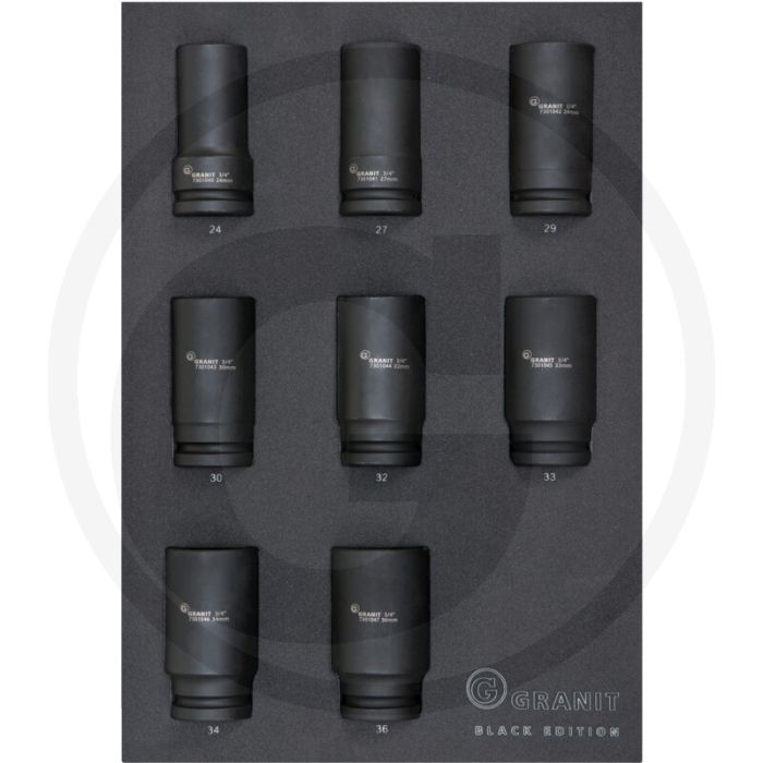 Black edition black edition moduleset 3/4"-krachtdoppen 8-delig, metrisch - afmetingen: 280 x 407 x 40 mm