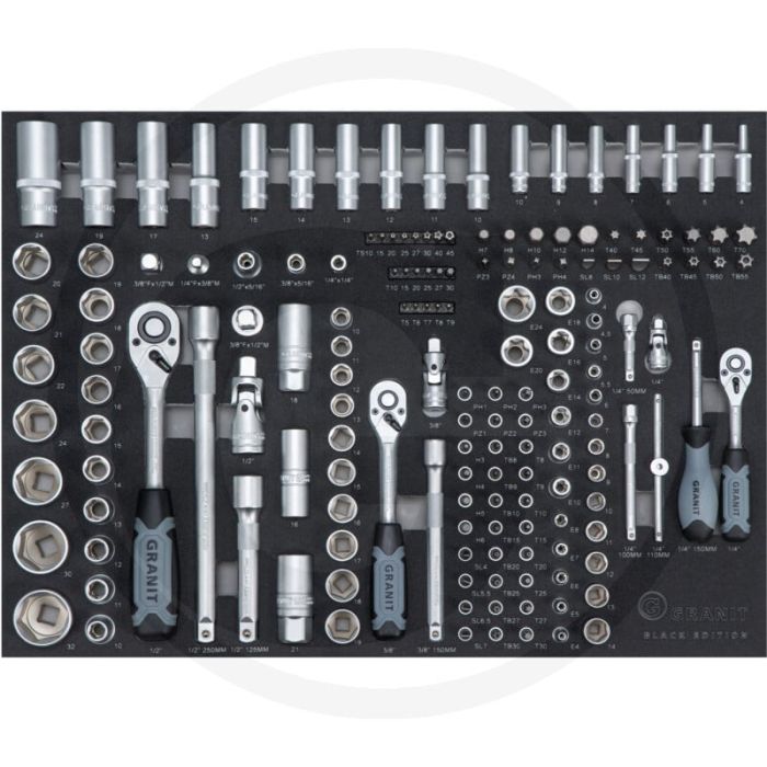 Black edition black edition moduleset dopsleutelset, metrisch 1/4", 3/8" en 1/2", 163-delig, afmetingen: 564 x 407 x 40 mm