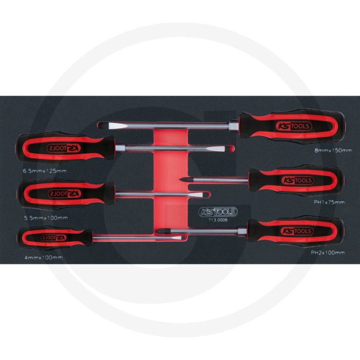 Ks tools ergotorqueplus® schroevendraaierset 6-delig - zaagsnede & ph1/ph2 - 390x188x35mm