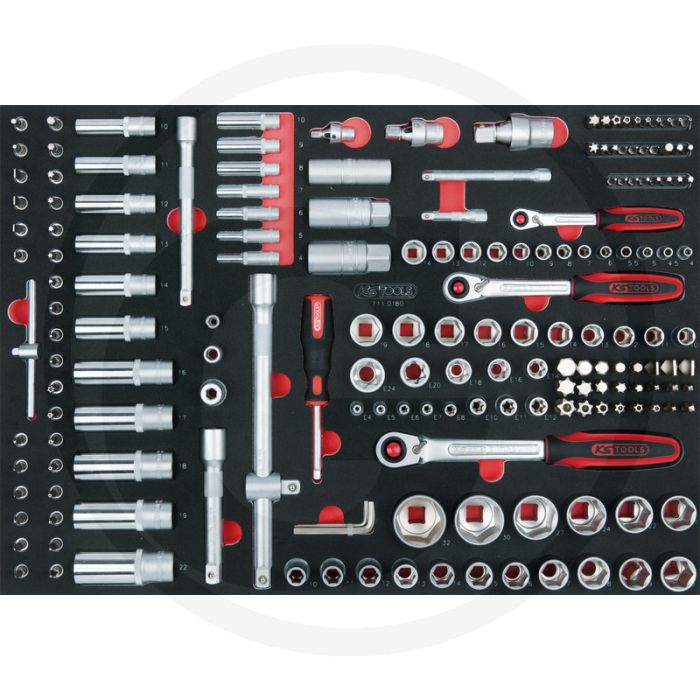 Ks tools dopsleutelset 180-delig 1/4” + 3/8” + 1/2" met hoogwaardig chroom-vanadiumstaal