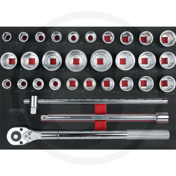 Ks tools dopsleutelset 31-delig, 3/4” met 12-kant dopsleutels en omschakelbare ratel
