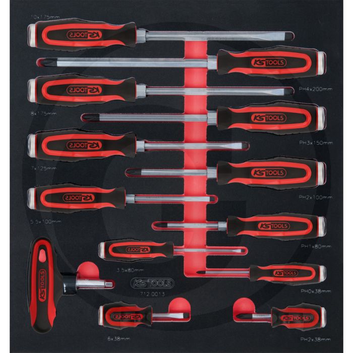 Ks tools scs ergotorquemax schraubendrehersatz 13-teilig, in den zollmaßen 1/4" - 15/16", inklusive t-griff-ratsche