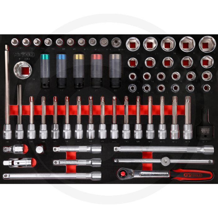 Ks tools einlage bit-stecknüsse 64-teilig - 1/2" opname, 561mm breed, 9110g gewicht