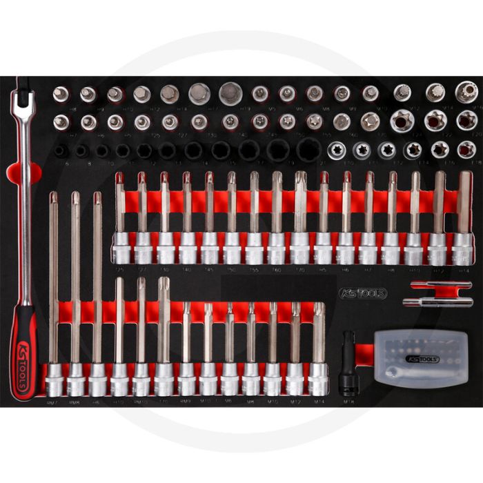 Ks tools einlage bit-stecknüsse 111-teilig, 1/2" opname, Öl- en chemikalienbestendig