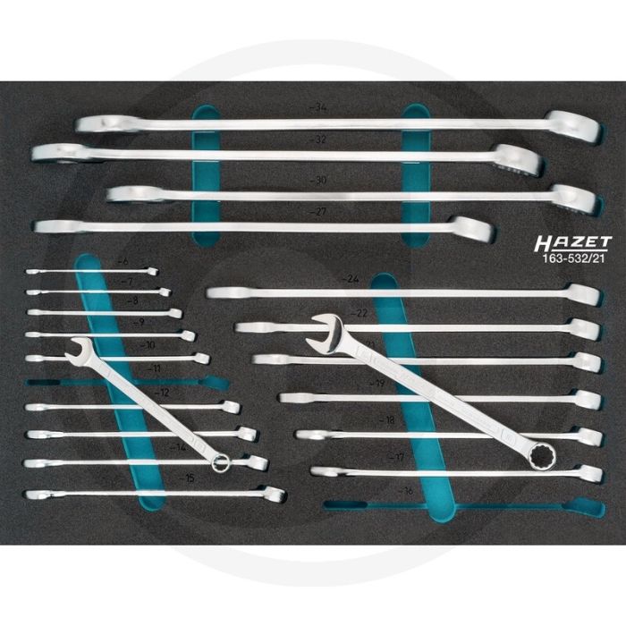 Hazet ring-maulschlüssel-satz 21-teilig met hazet safety-insert-system (sis) - ordnungssystem größe: 3/3+
