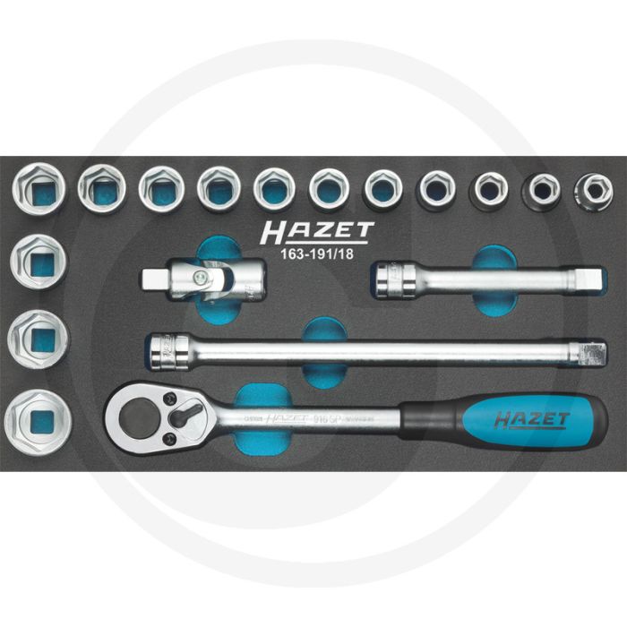 Hazet doppensets 1/2" 18-delig met 32-tands omschakelbare ratel