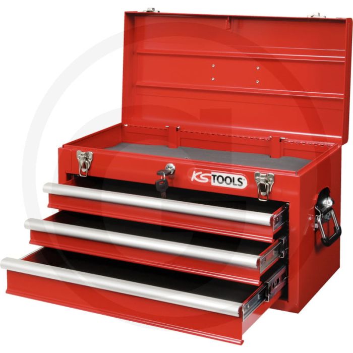 Ks tools gereedschapskist met 3 schuifladen rood gelakt - laadvermogen 50kg Ks tools gereedschapskist met 3 schuifladen rood gelakt - laadvermogen 50kg